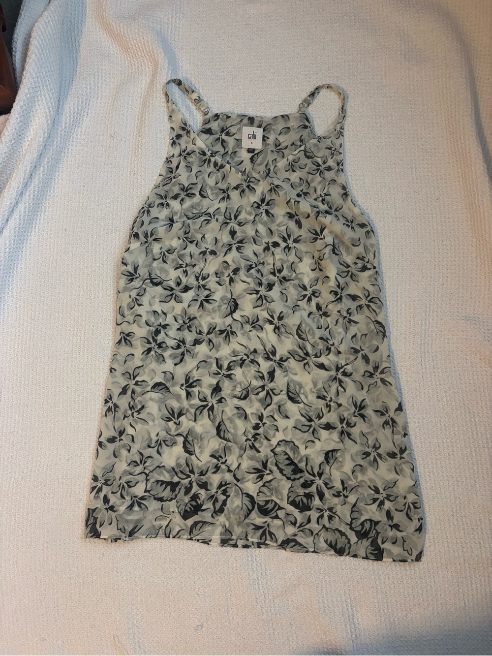Floral Print Sleeveless Tank Top - Cream/Black